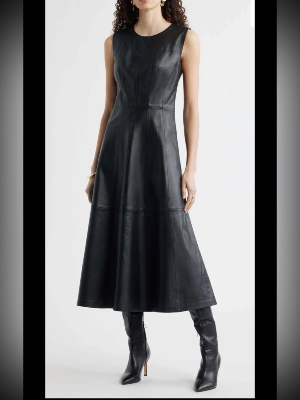 Nordstrom Genuine Soft Leather,Seamed Midi Dress;51”length,sz XL/14,black,new